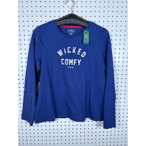 L.L. Bean Tops - L.L. BEAN Women's Blue Wicked Comfy Cotton T-shirt Top Long Sleeve size S